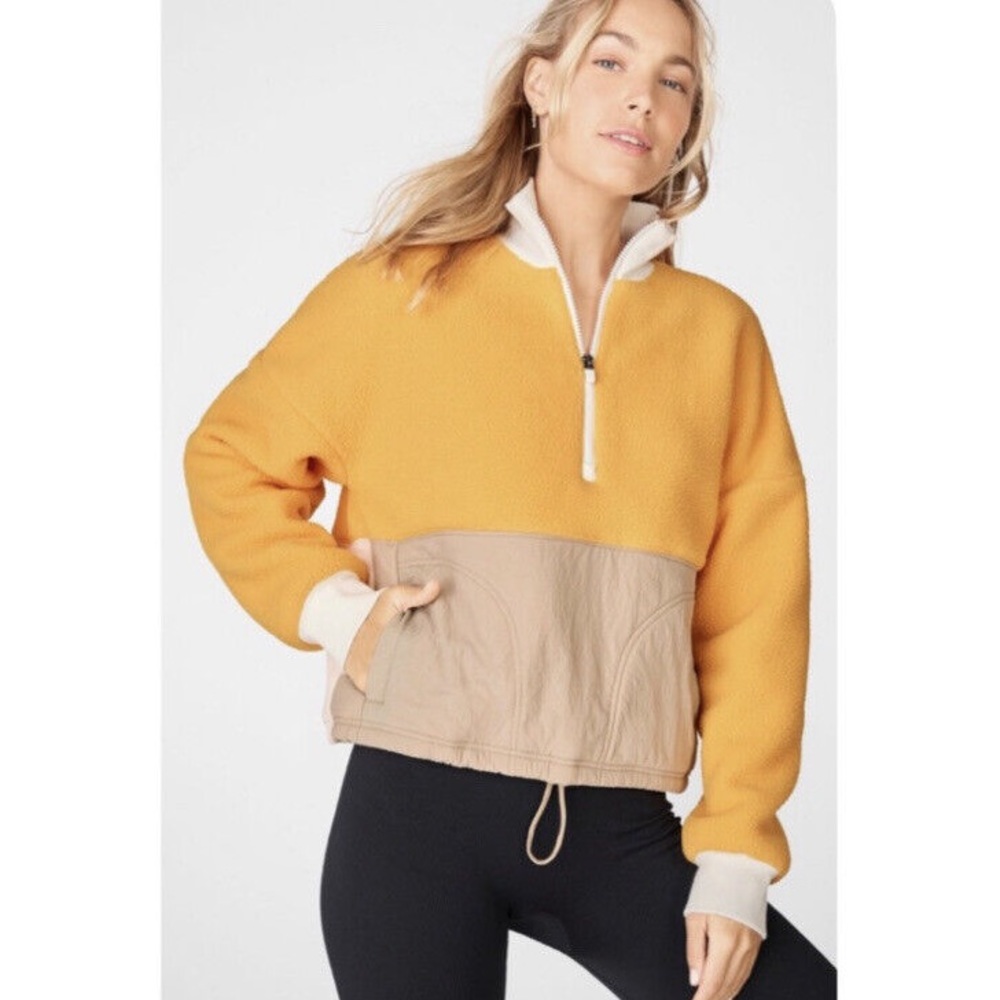 Colorblock Teddy Fleece Puffer Half Zip Pullover - Medium